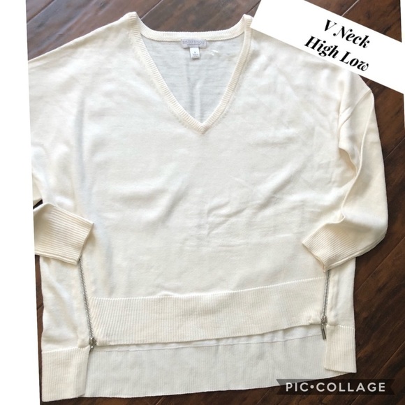 Ivory V-Neck High Low Sweater - Picture 1 of 5